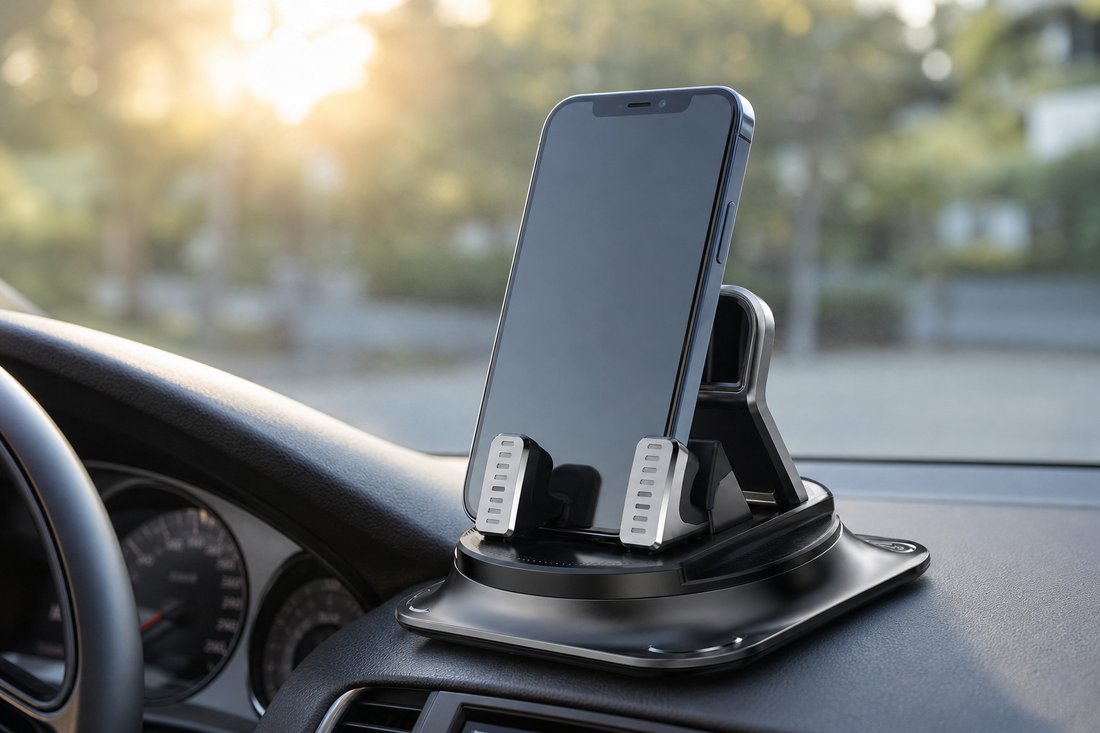 Dashboard phone mount and magnetic suction phone holder arranged for a practical daily driving guide