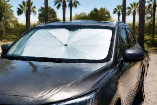 Foldable windshield sunshade and interior care product for summer car comfort
