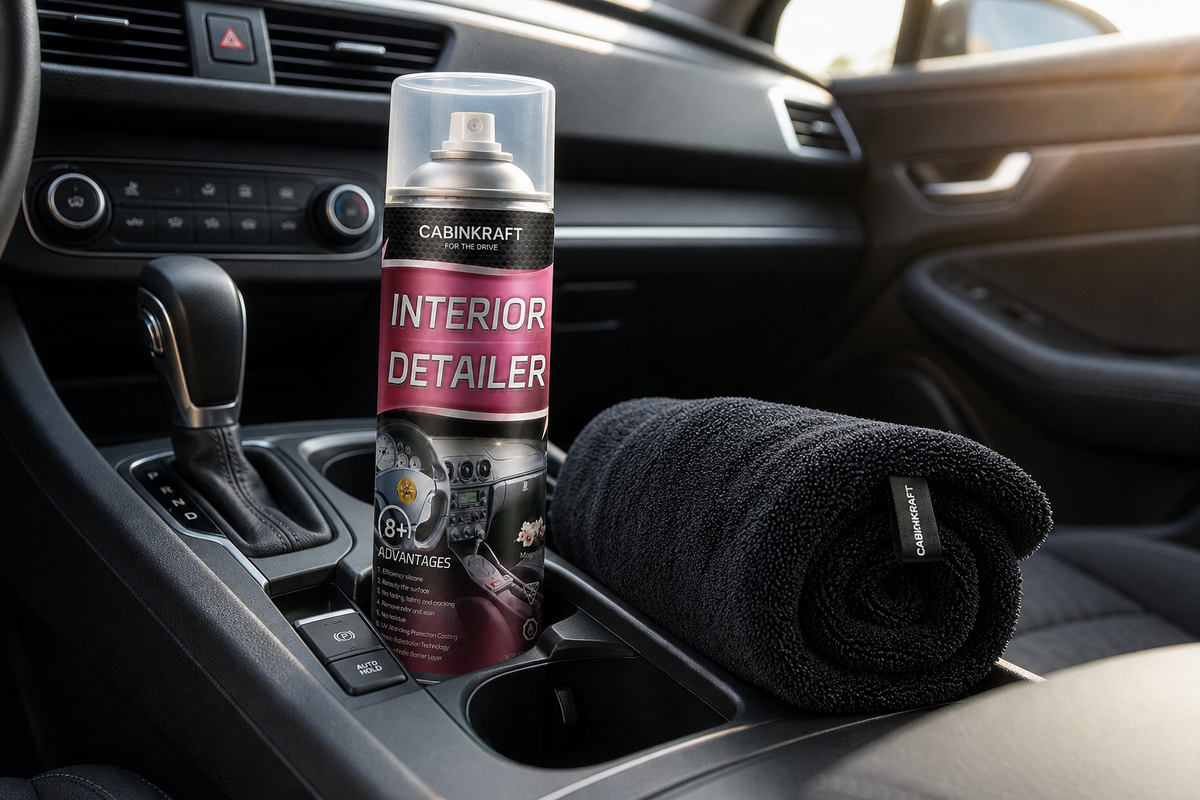 Interior detailer and windshield sunshade for a clean comfortable car cabin