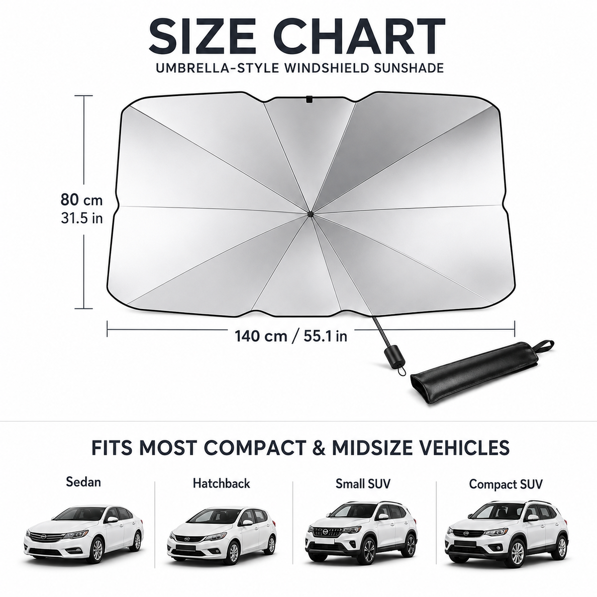 Foldable Windshield Sunshade, Universal Fit, Silver, product image 3
