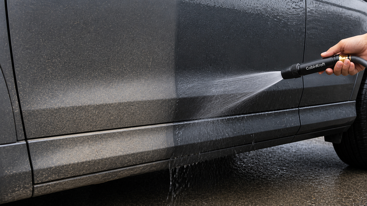 Before and after vehicle rinse comparison