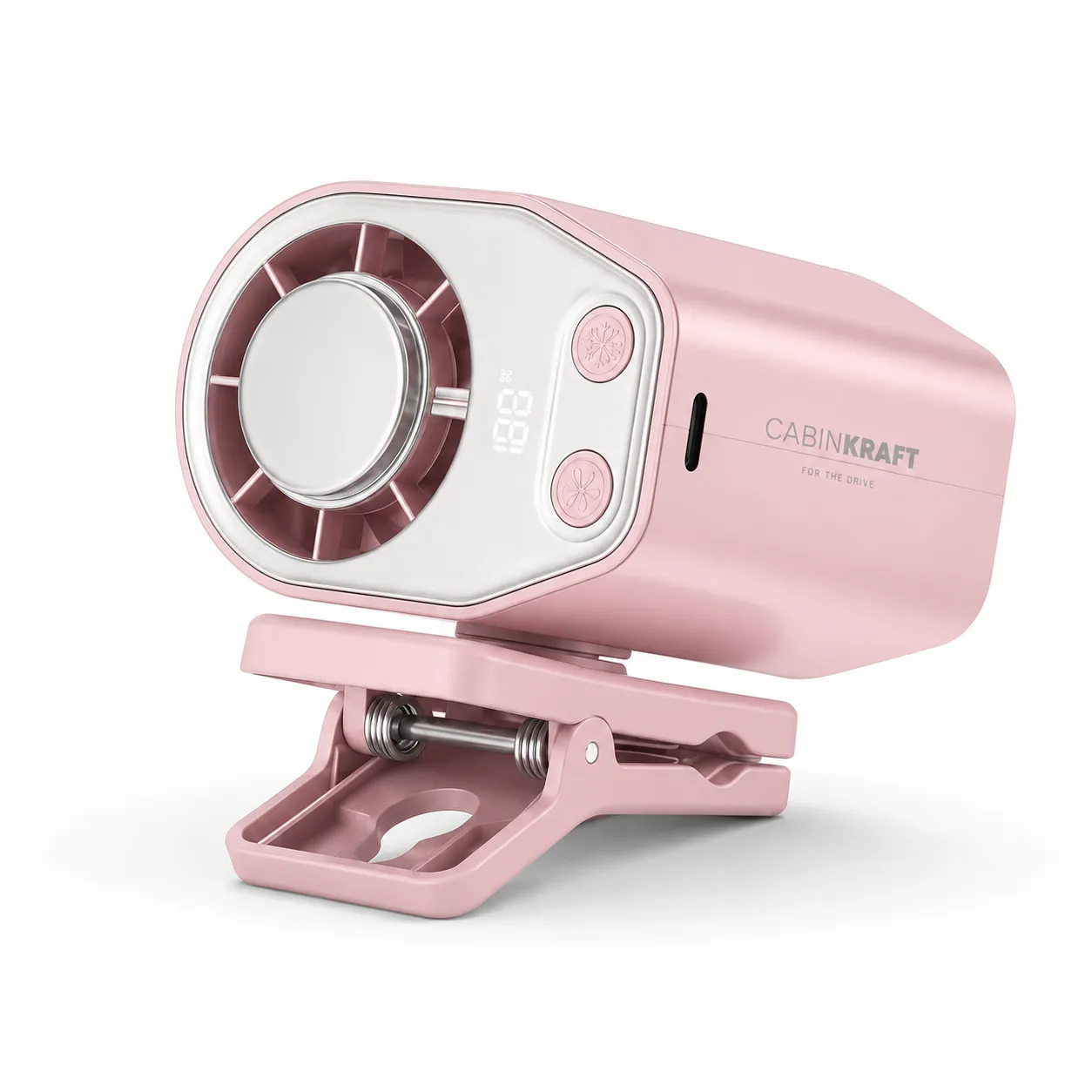 Rechargeable Clip-On Car Fan with LED Display, 360° Adjustable